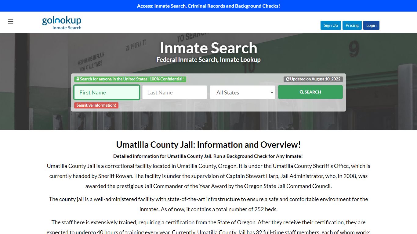 Umatilla County Jail, Umatilla County Jail Roster